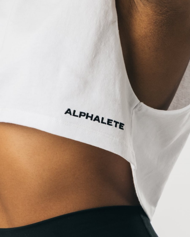 White Alphalete Heavy Cotton Cropped Cutoff Women's Tank Top | 9573068-MJ