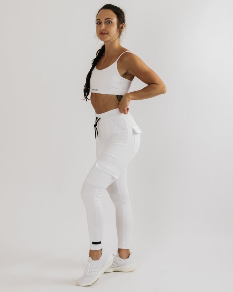 White Alphalete Identity Cargo Women's Jogger | 4615823-HS