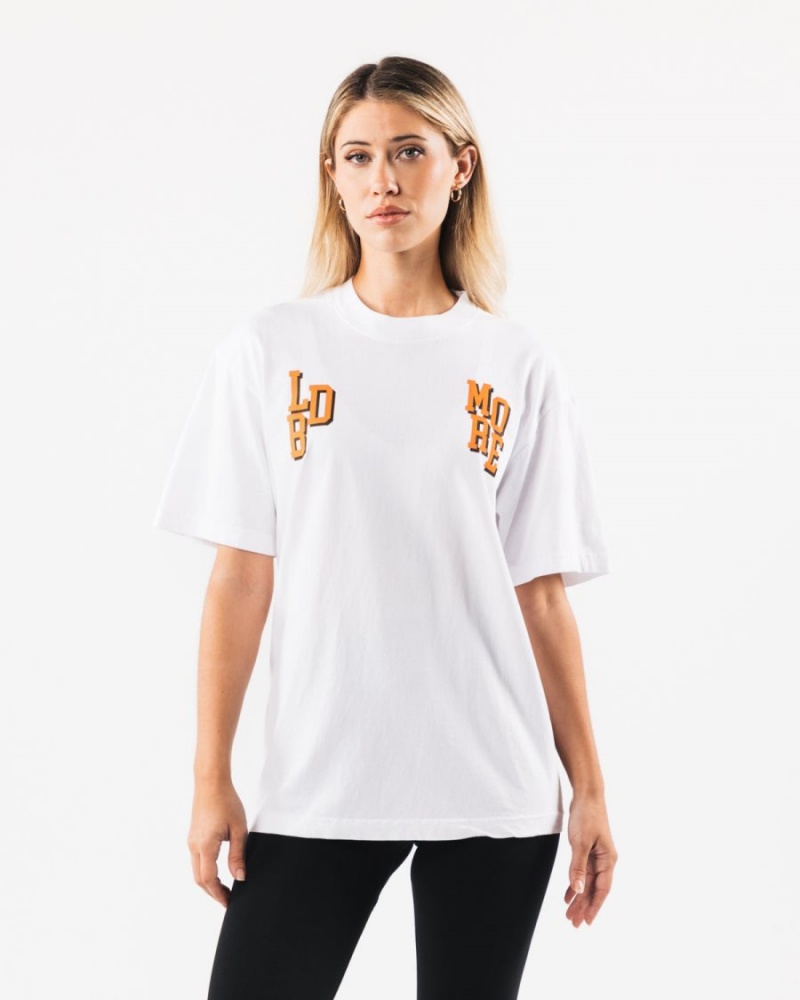 White Alphalete LDB More Letter Tee Men's Shirts | 9872163-RP