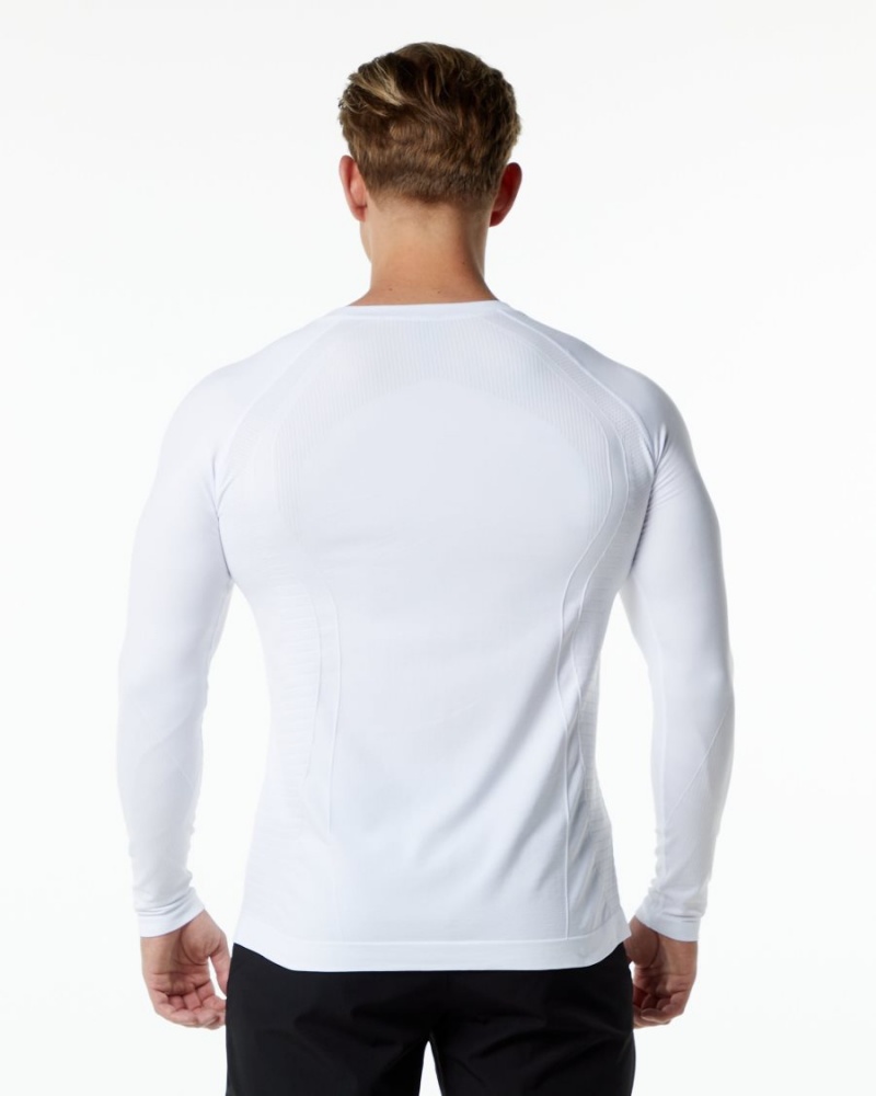 White Alphalete Ozone LS Tee Men's Shirts | 3580264-AB