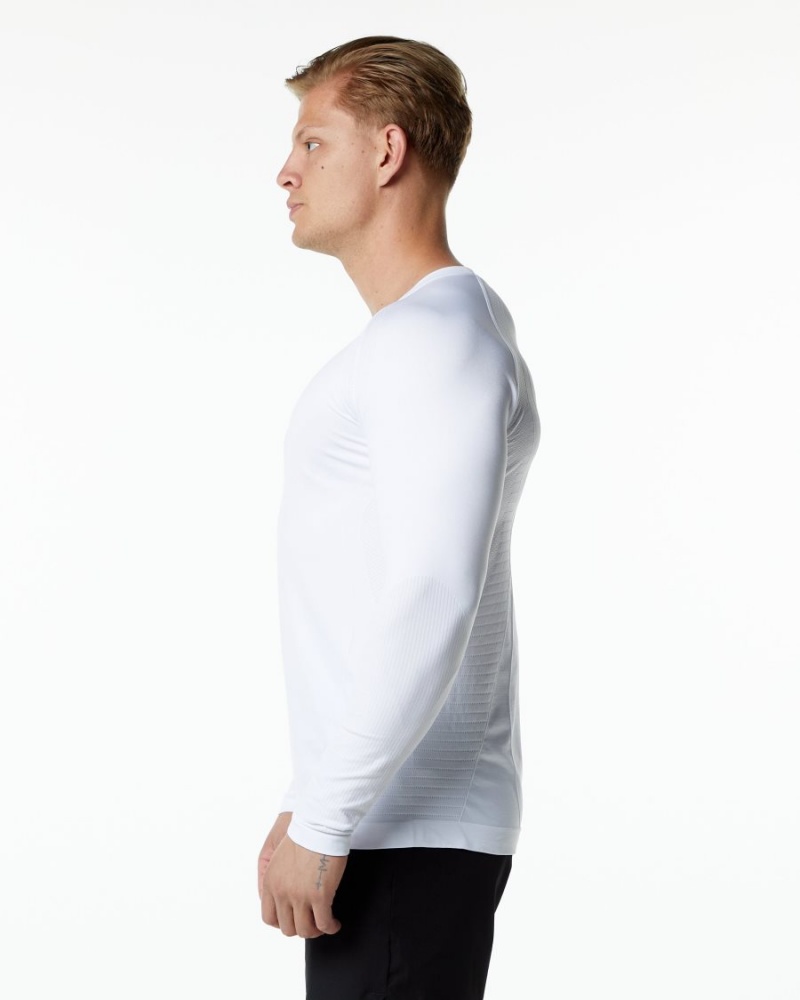 White Alphalete Ozone LS Tee Men's Shirts | 3580264-AB