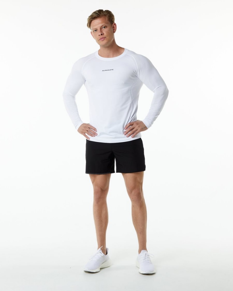 White Alphalete Ozone LS Tee Men's Shirts | 3580264-AB