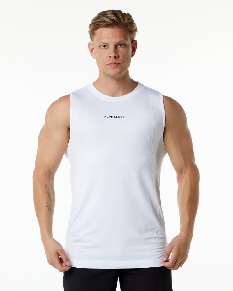 White Alphalete Ozone Tank Men\'s Tanks | 0859147-EZ