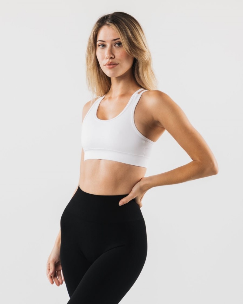 White Alphalete Revival Bra Women's Sports Bra | 0125439-QM