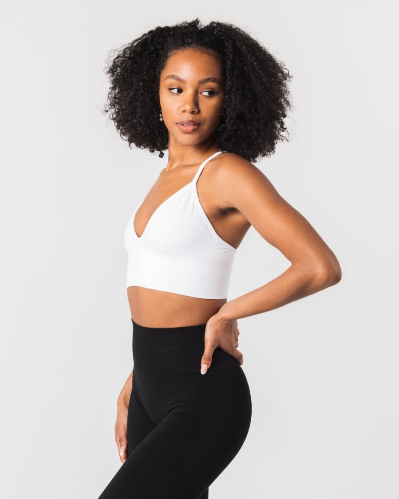 White Alphalete Seamless Ribbed Bra Women's Sports Bra | 9752463-PN