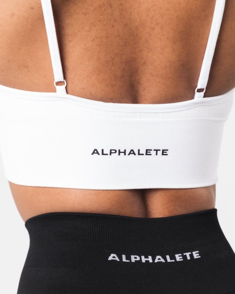 White Alphalete Seamless Ribbed Bra Women's Sports Bra | 9752463-PN