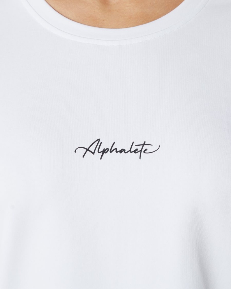 White Alphalete Signature Oversized Tee Women's Shirts | 4596023-SJ