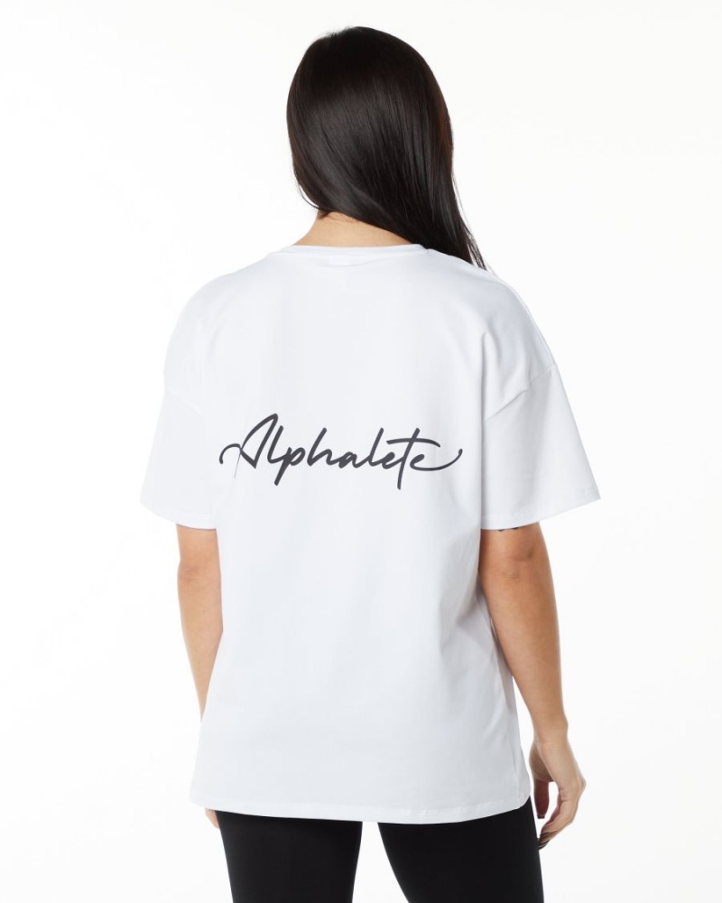 White Alphalete Signature Oversized Tee Women\'s Shirts | 4596023-SJ