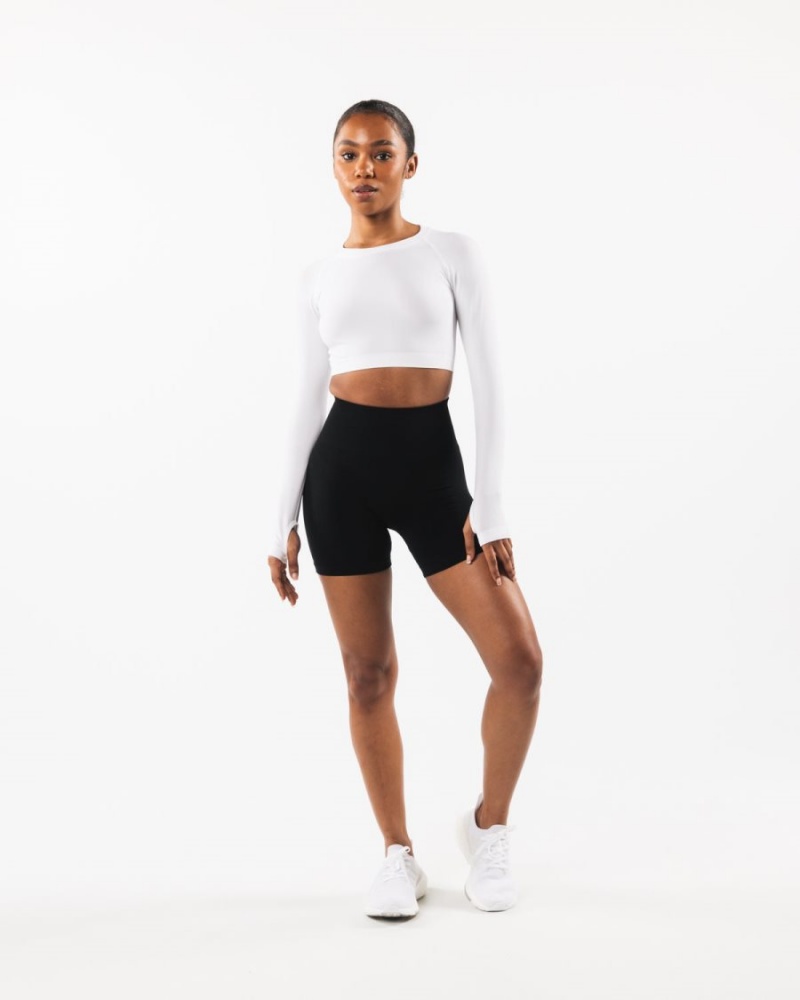 White Alphalete Stratus LS Crop Women's Long Sleeve | 1329608-LZ