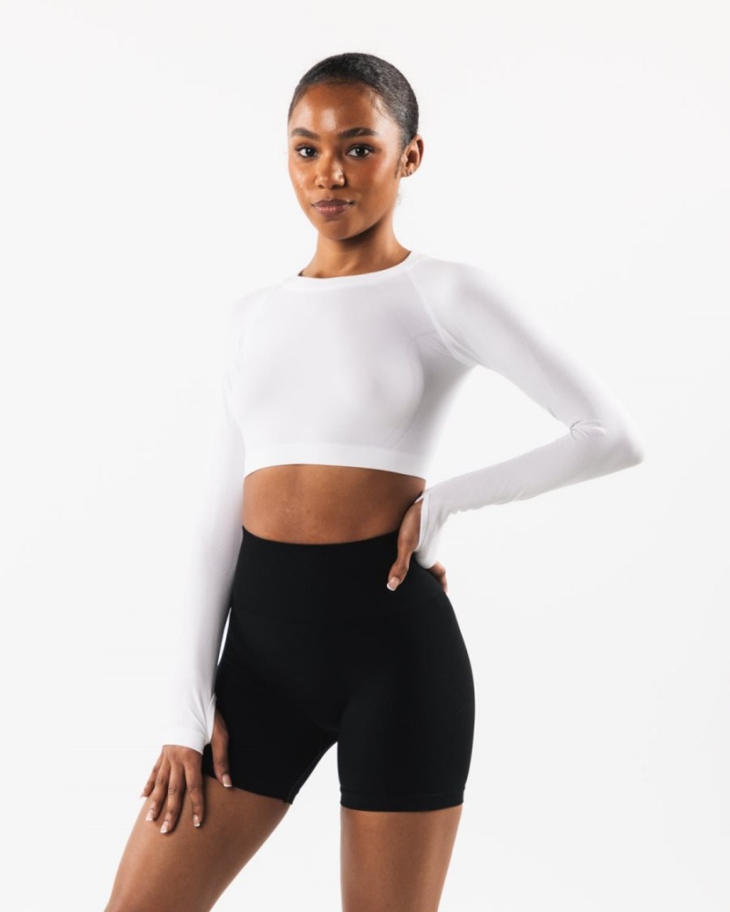 White Alphalete Stratus LS Crop Women's Long Sleeve | 1329608-LZ