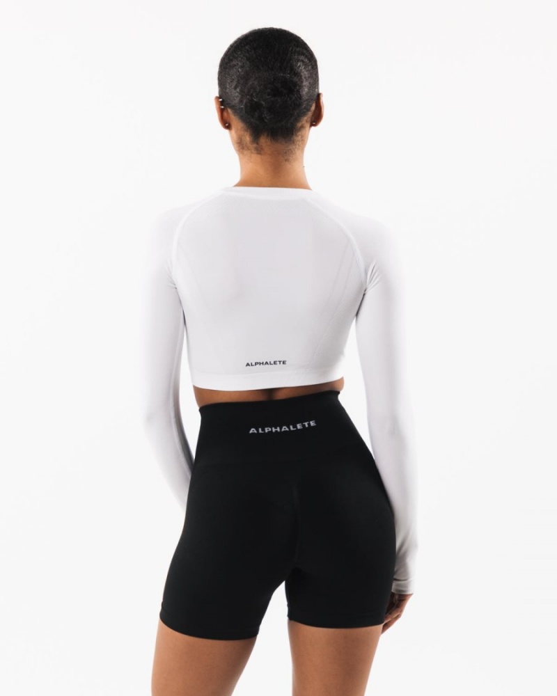 White Alphalete Stratus LS Crop Women's Long Sleeve | 1329608-LZ