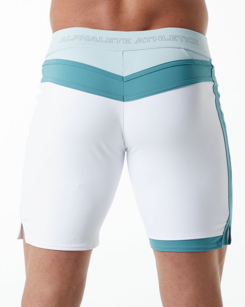 White Alphalete Trident Competition Short Men's Boardshorts | 6045281-EC