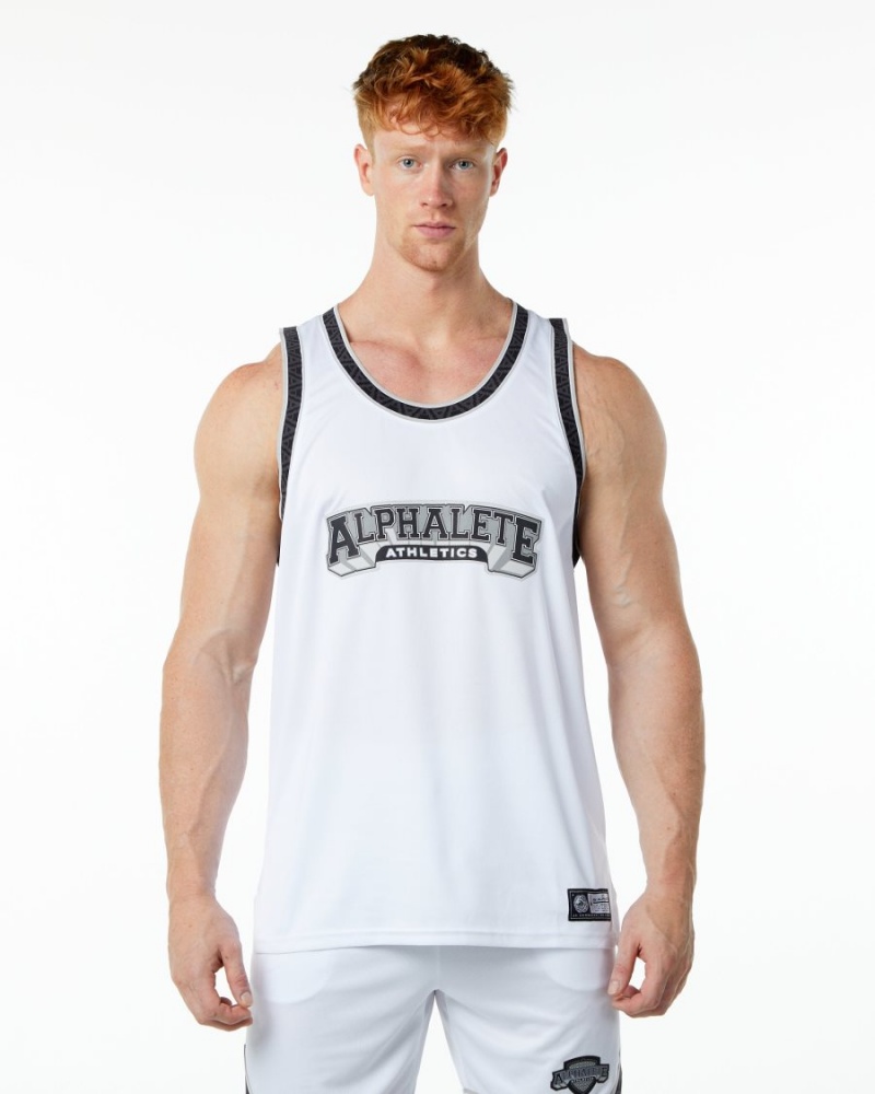 White Alphalete Varsity Basketball Jersey Men\'s Stringers | 3541096-UA