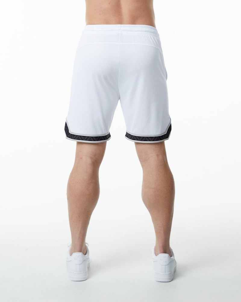 White Alphalete Varsity Basketball Short 9" Men's Shorts | 2013458-VY