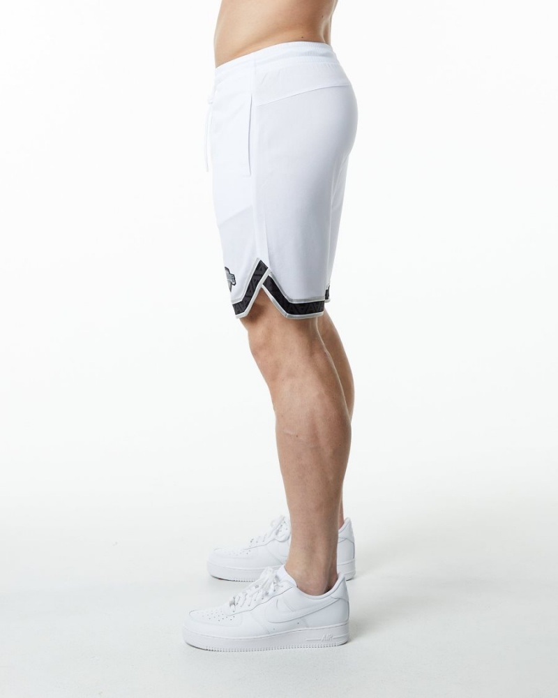 White Alphalete Varsity Basketball Short 9" Men's Shorts | 2013458-VY