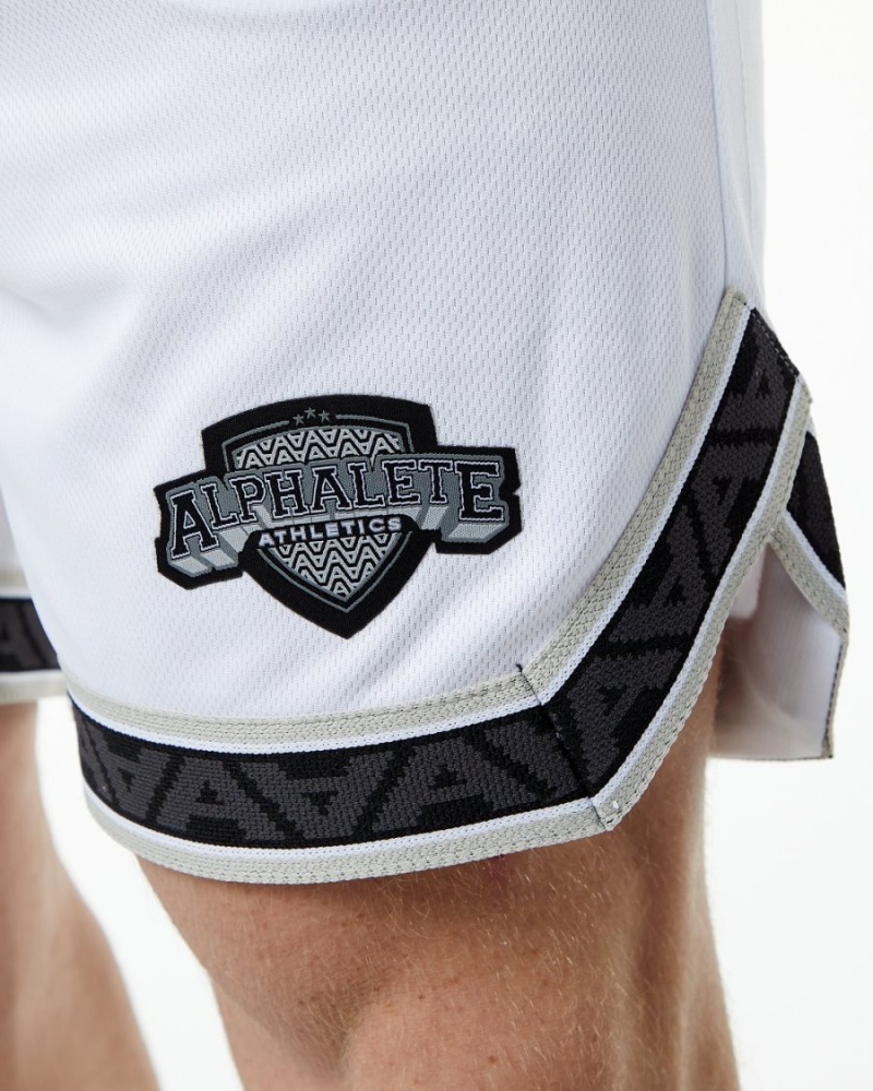 White Alphalete Varsity Basketball Short 9" Men's Shorts | 2013458-VY