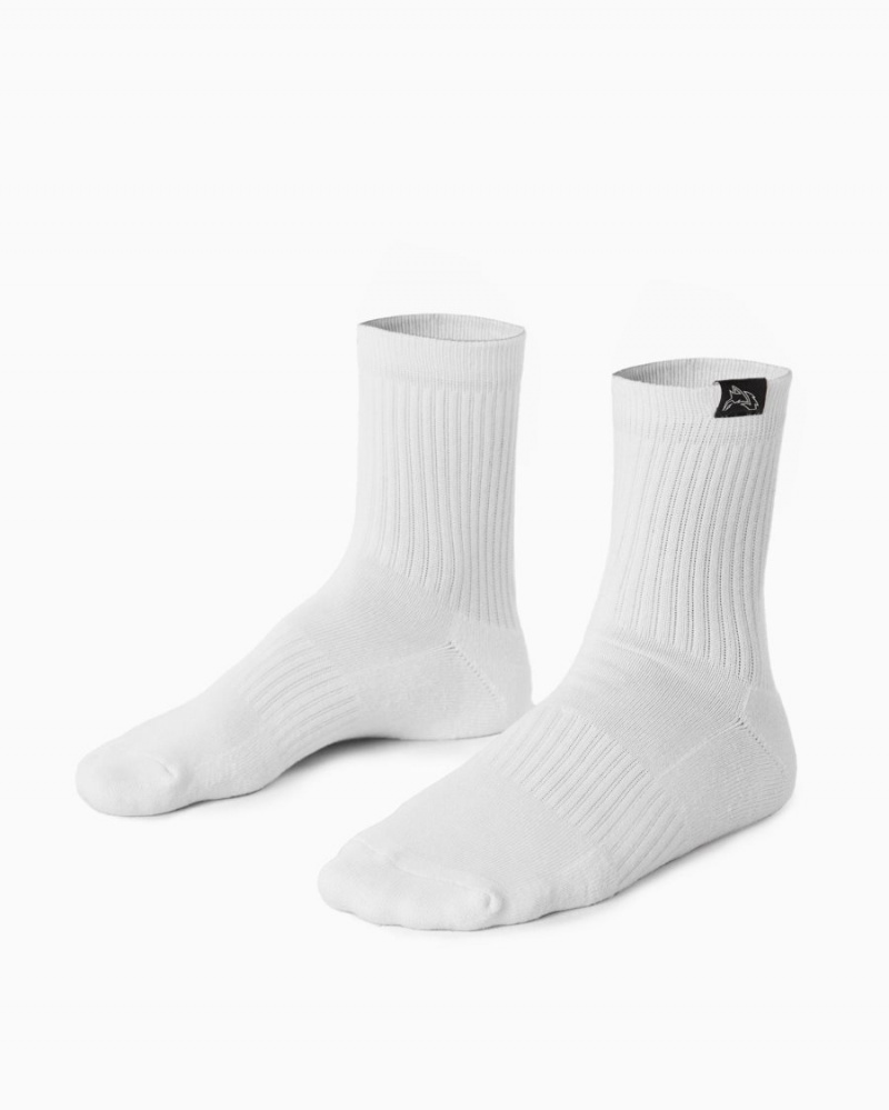 White Alphalete Wolf Head Crew Sock 3pk Women's Accessories | 7180936-WB