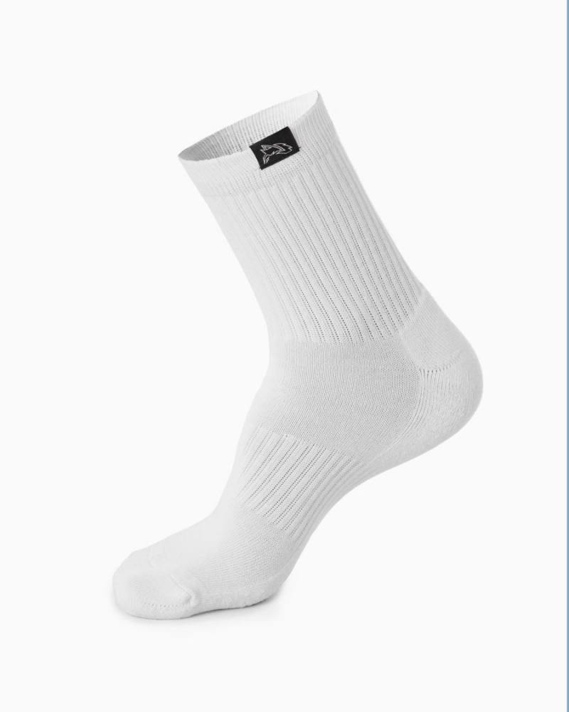 White Alphalete Wolf Head Crew Sock 3pk Women's Accessories | 7180936-WB