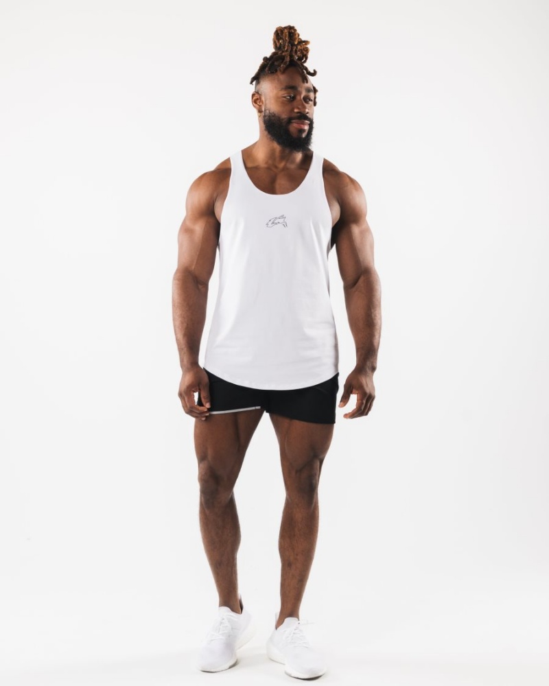 White Alphalete Wolf Head Raw Cut Tank Men's Tanks | 5027861-DY