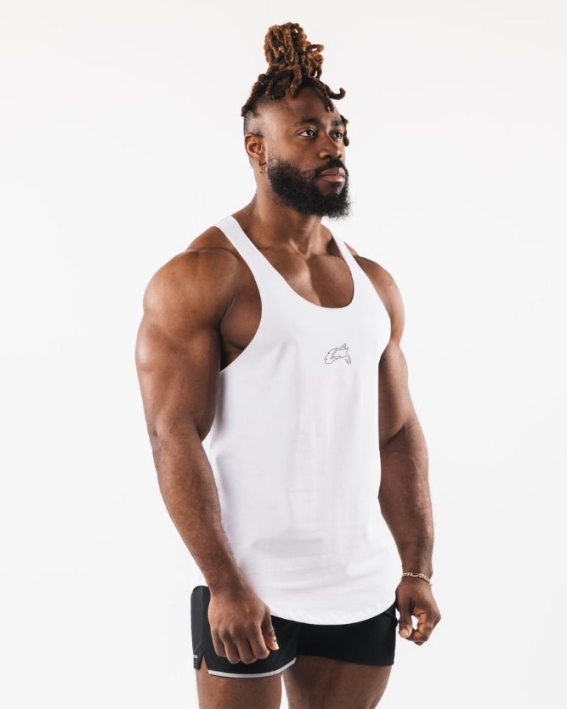 White Alphalete Wolf Head Raw Cut Tank Men's Tanks | 5027861-DY