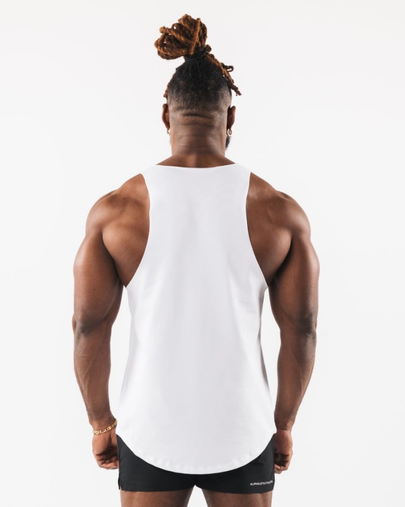 White Alphalete Wolf Head Raw Cut Tank Men's Tanks | 5027861-DY