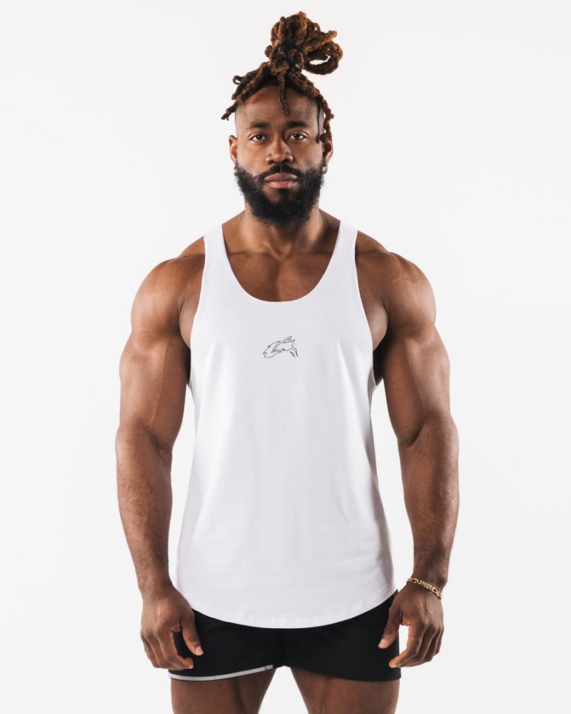 White Alphalete Wolf Head Raw Cut Tank Men\'s Tanks | 5027861-DY