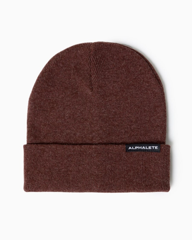 Wine Alphalete Essential Foldover Beanie Men's Accessories | 6804153-UI