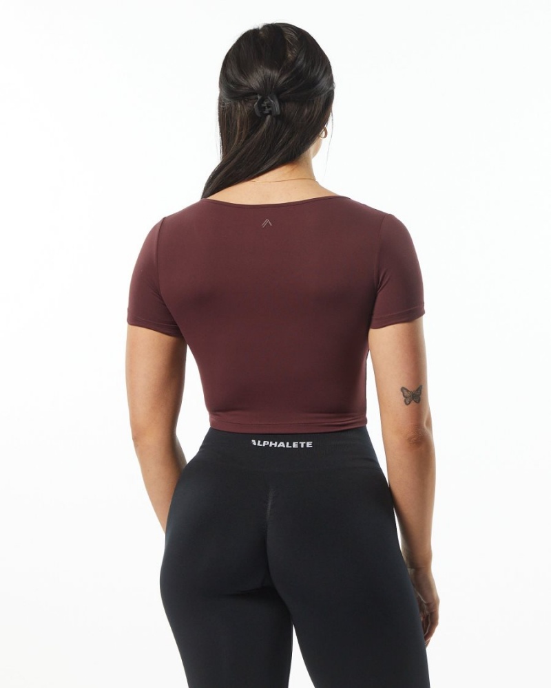 Wine Alphalete Ultrasoft Pinnacle Tee Women's Shirts | 0271953-PW