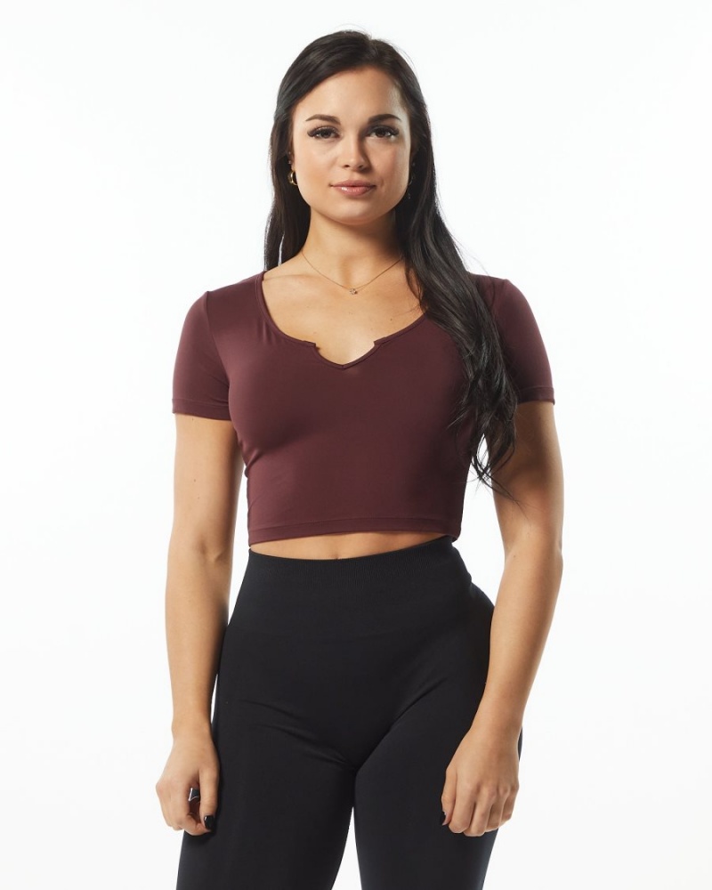 Wine Alphalete Ultrasoft Pinnacle Tee Women's Shirts | 0271953-PW