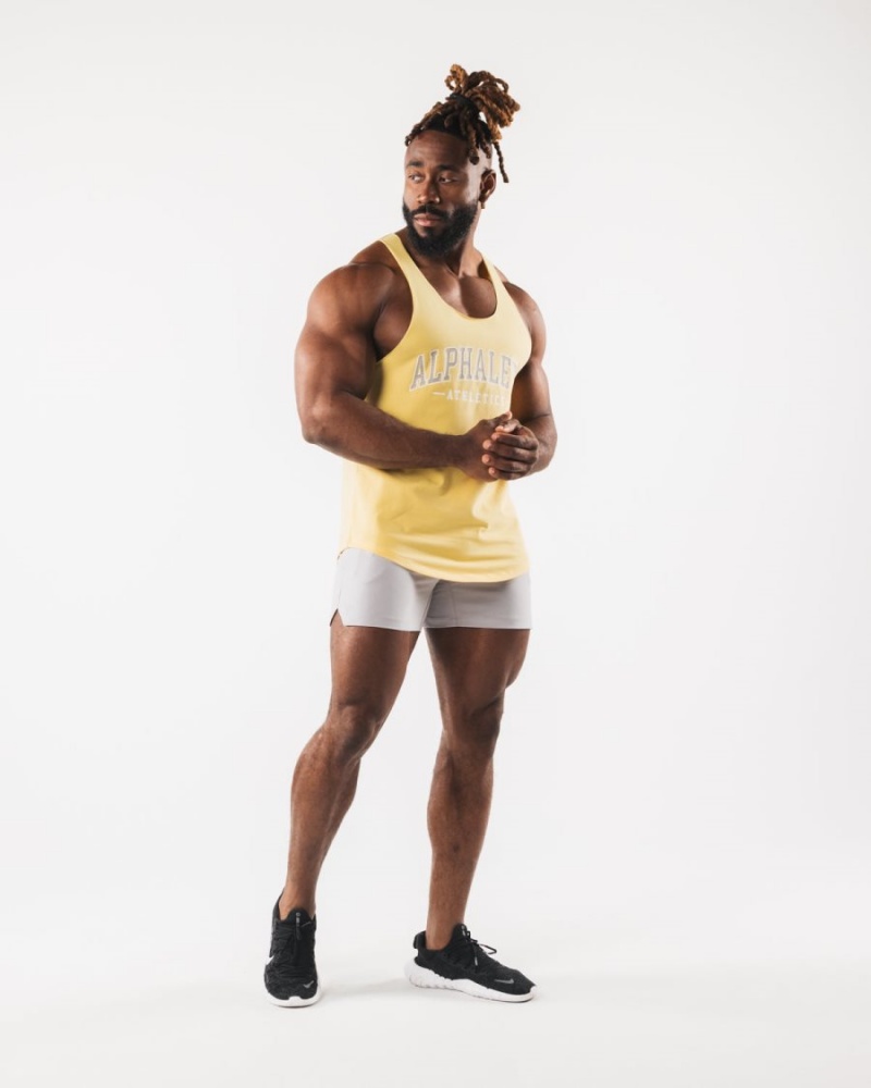 Yellow Alphalete Paisley Print Raw Cut Tank Men's Tanks | 8593240-XJ